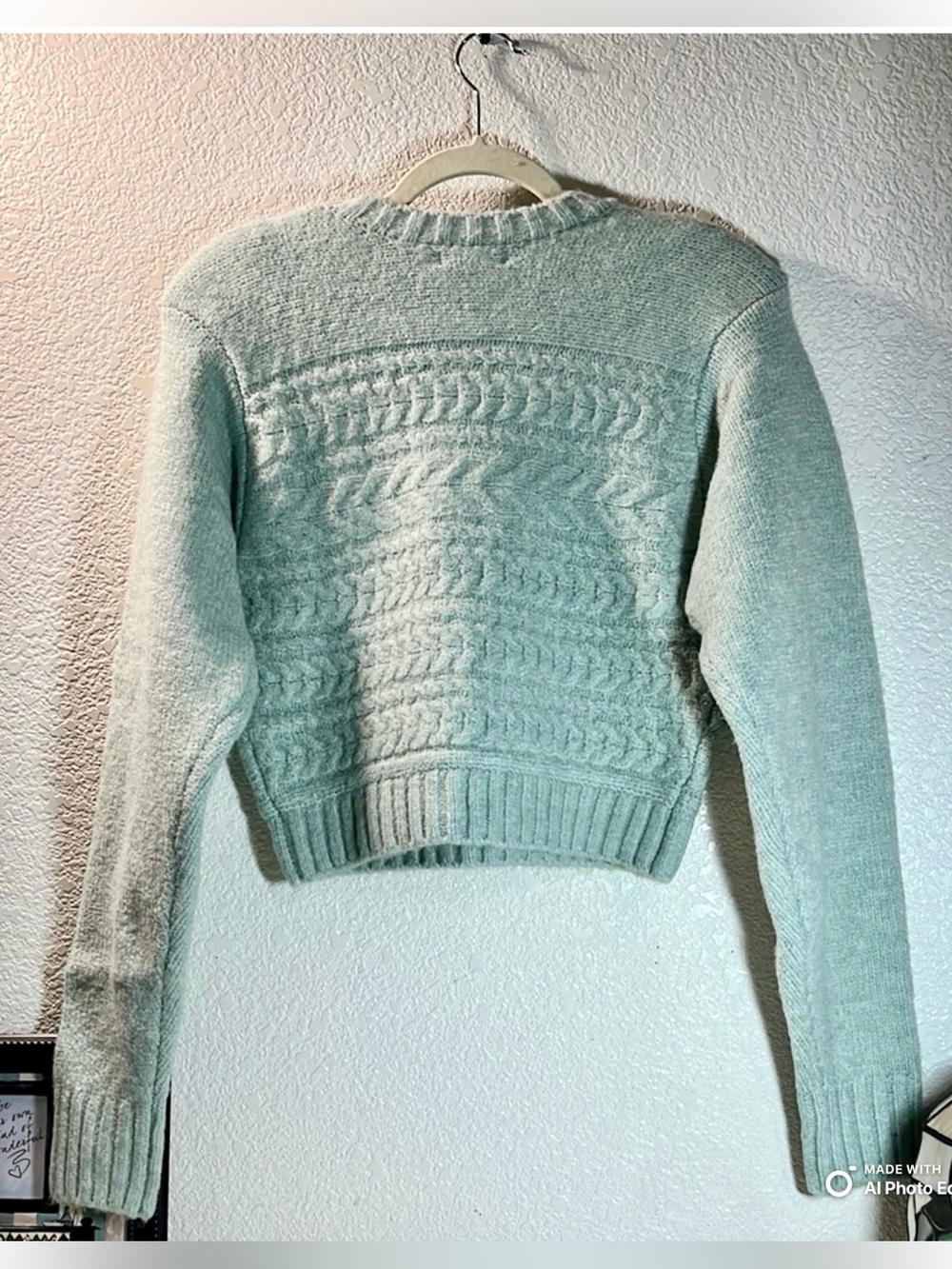 For Love & Lemons Dominique Cropped Cable Knit Sweater Mint Green S NWT - Picture 4 of 8
